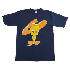 Vintage 90s Tweety Bird Graphic Tee Size L Navy Blue Warner Bros Looney Tunes